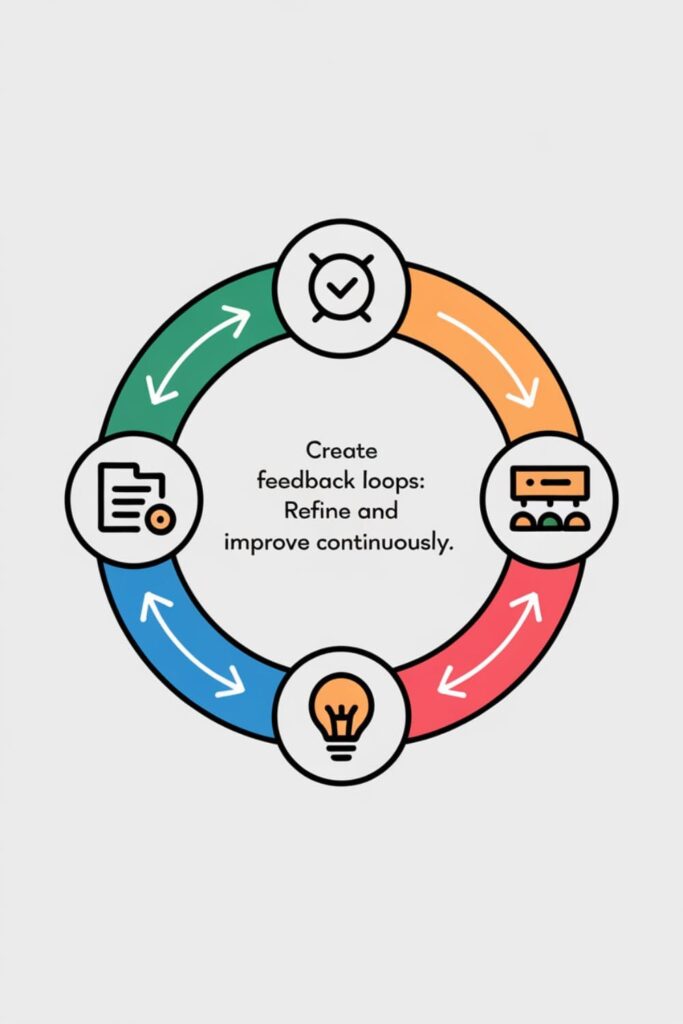 A circular cycle with review, adjust, and implement steps labeled _Create Feedback Loops