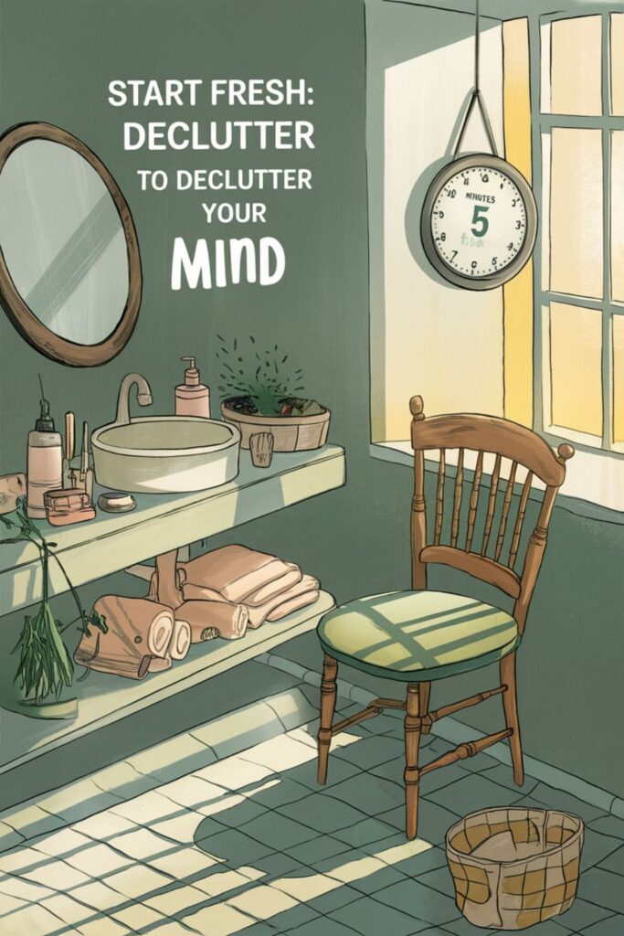 A clean and clutter-free bathroom counter with a clock