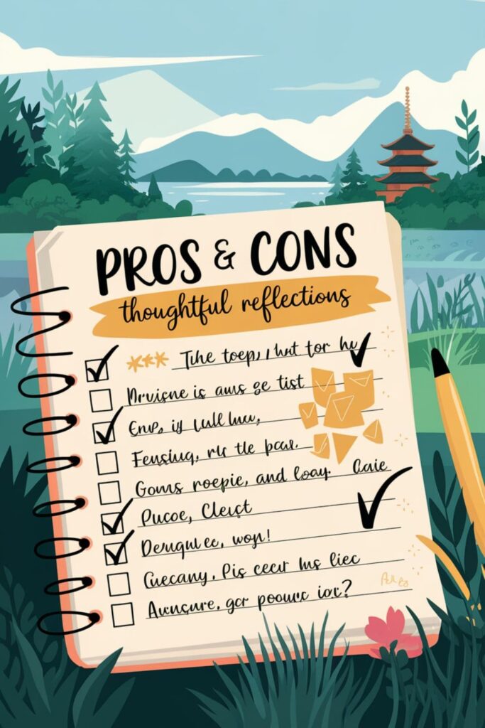 A journal with pros and cons lists and thoughtful reflections