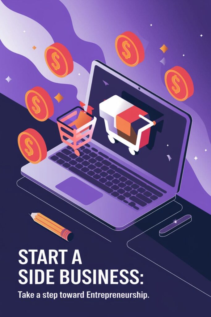 A laptop with a shopping cart and dollar icons