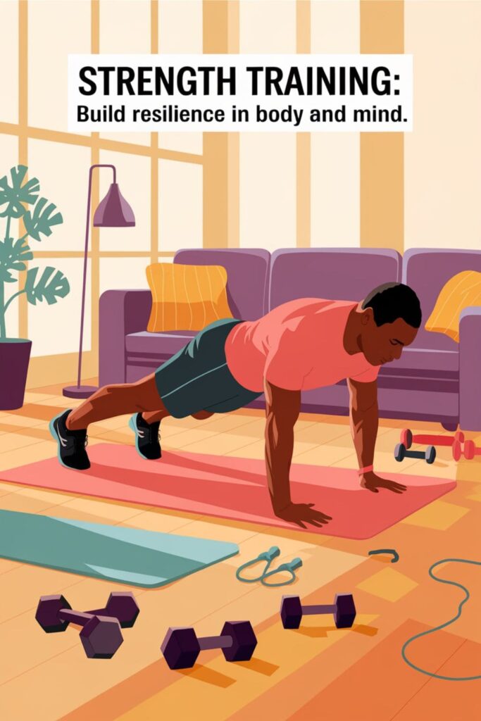 A person performing a bodyweight exercise like a push-up at home
