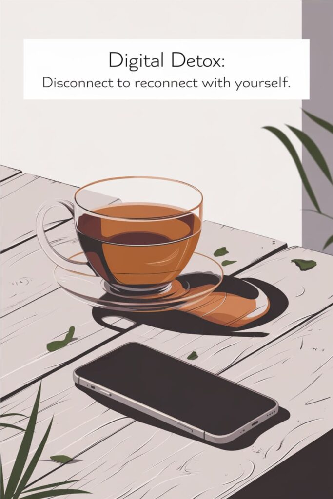 A phone placed down with a cup of tea beside it, in a peaceful setting