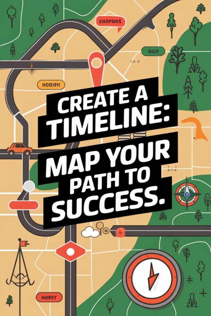 A roadmap with milestones and a flag at the destination, titled _Create a Timeline