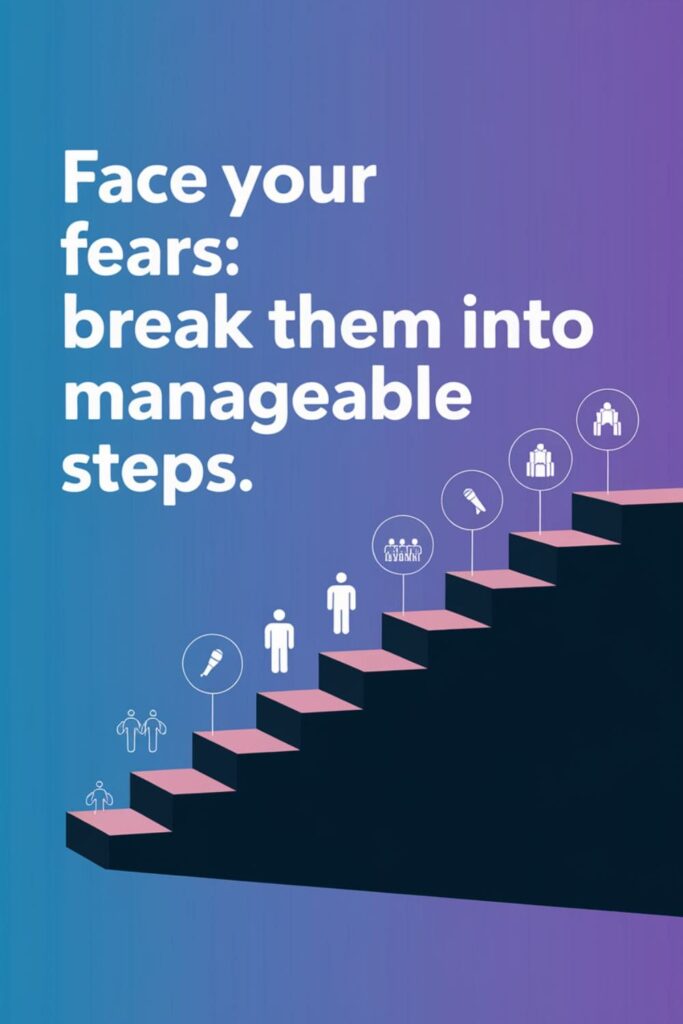 A staircase with icons showing progress toward public speaking