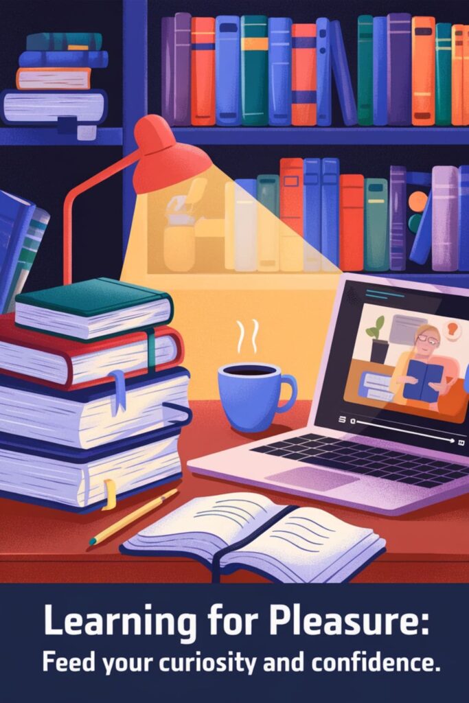 A study corner with books, a laptop, and a notebook