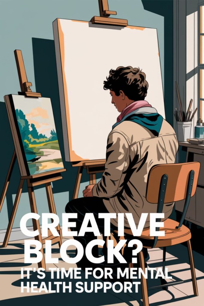 Artist staring at a blank canvas, symbolizing creative block and mental health impact