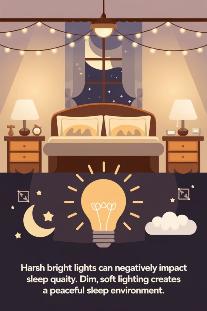 Bedroom with dim, warm lighting to create a relaxing sleep environment