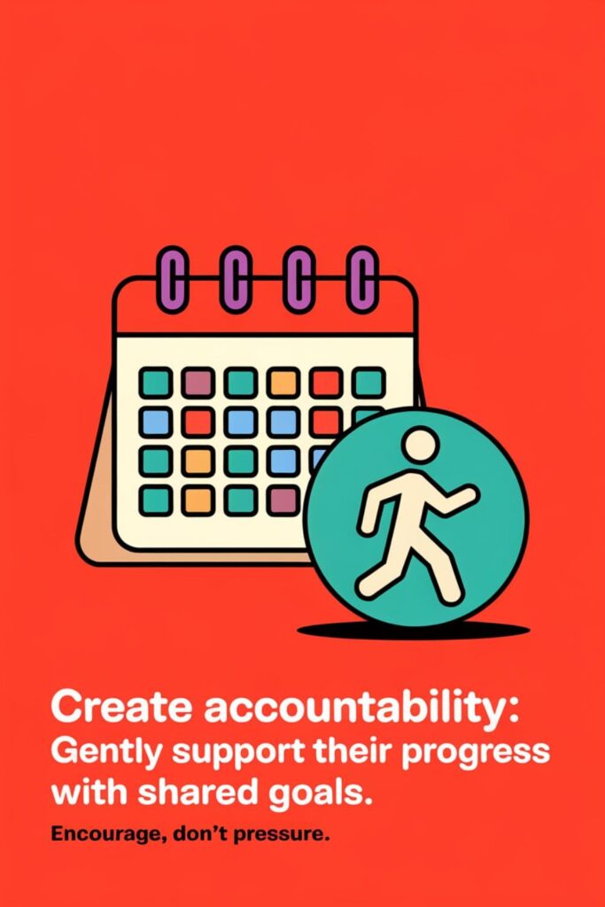 Calendar and walking buddy icon, promoting gentle accountability for mental health progress