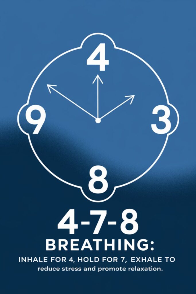 Clock-inspired graphic showing the breathing sequence_ 4-inhale, 7-hold, 8-exhale