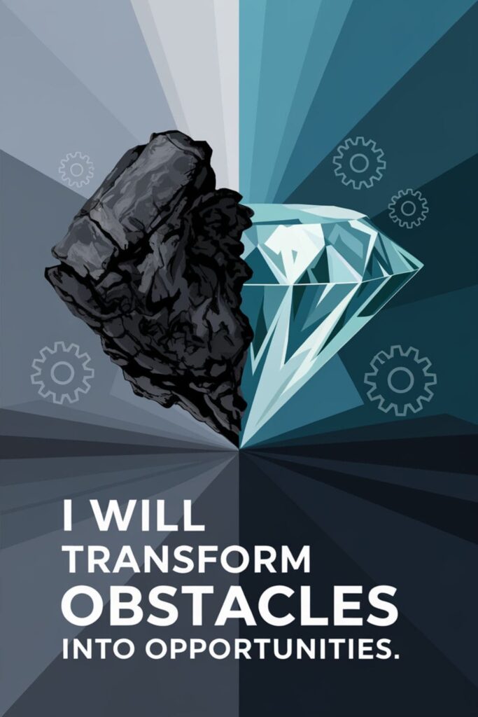 Coal transforming into a diamond with text overlay about turning challenges into growth