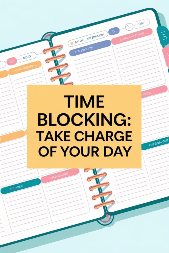 Daily planner with time blocks for tasks and breaks, showing time management