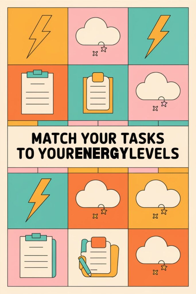 Daily schedule divided into high, medium, and low-energy task blocks
