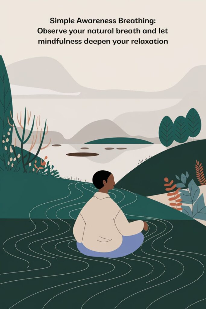 Figure sitting quietly on a hill with flowing lines symbolizing natural breath