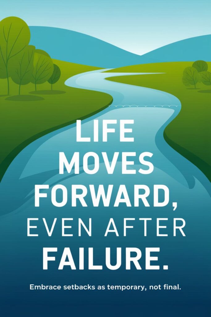 Flowing river with text 'Life Moves Forward, Even After Failure
