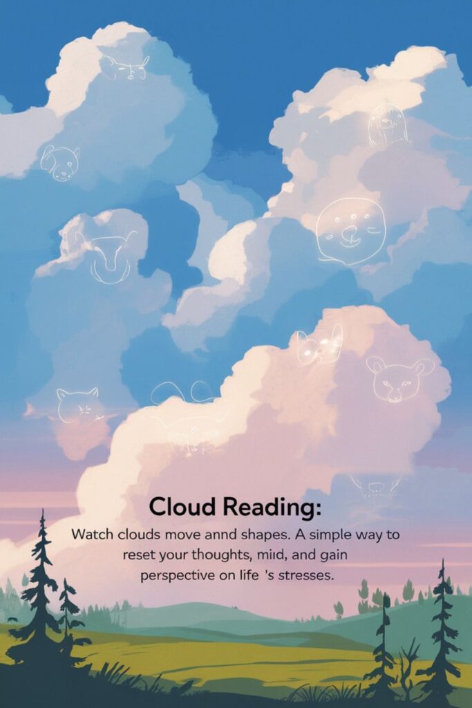 Fluffy clouds in a blue sky, some subtly shaped like animals and faces