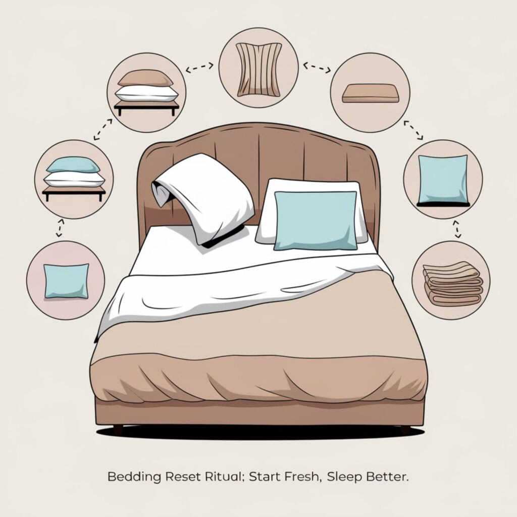 Freshly made bed with fluffed pillows and smooth sheets