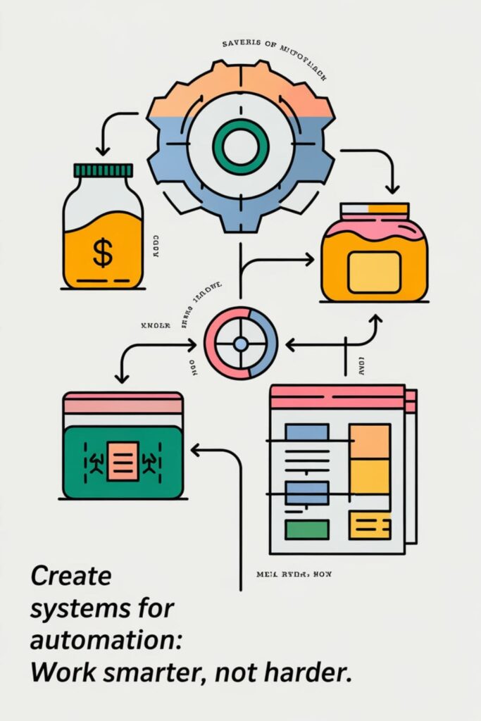 Gears and flowcharts connected to task icons, labeled _Create Systems for Automation