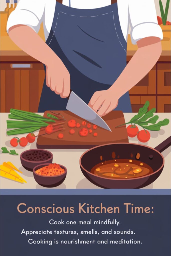 Hands chopping colorful vegetables with spices and sizzling oil in the background