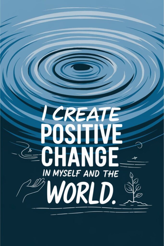 Illustration of ripples in water with text overlay about creating positive change