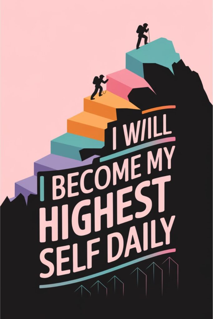 Image of a mountain climber ascending a peak with text overlay about daily growth