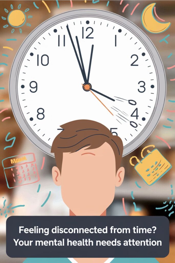 Image of blurred time and confused person, representing time distortion and mental health struggles