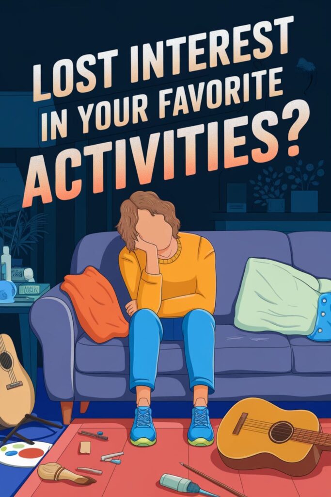 Image showing abandoned hobbies like a paintbrush and guitar, symbolizing loss of interest