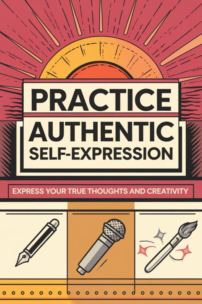 Infographic with vibrant colors, showing creative expression through a pen, microphone, and paintbrush