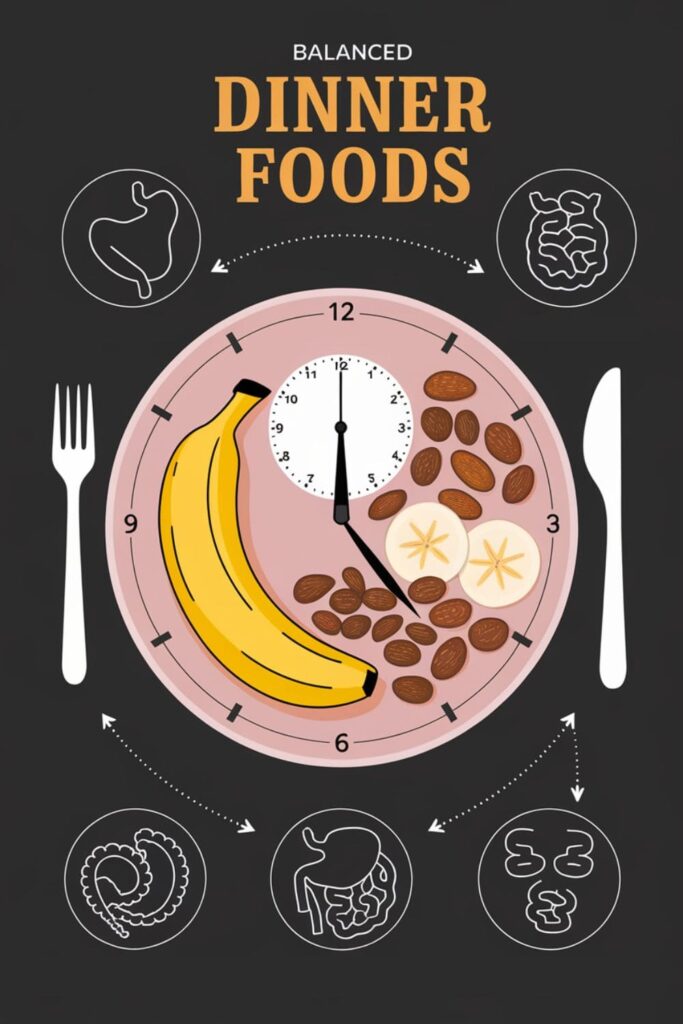 Light evening meal with a balanced plate and healthy snack options