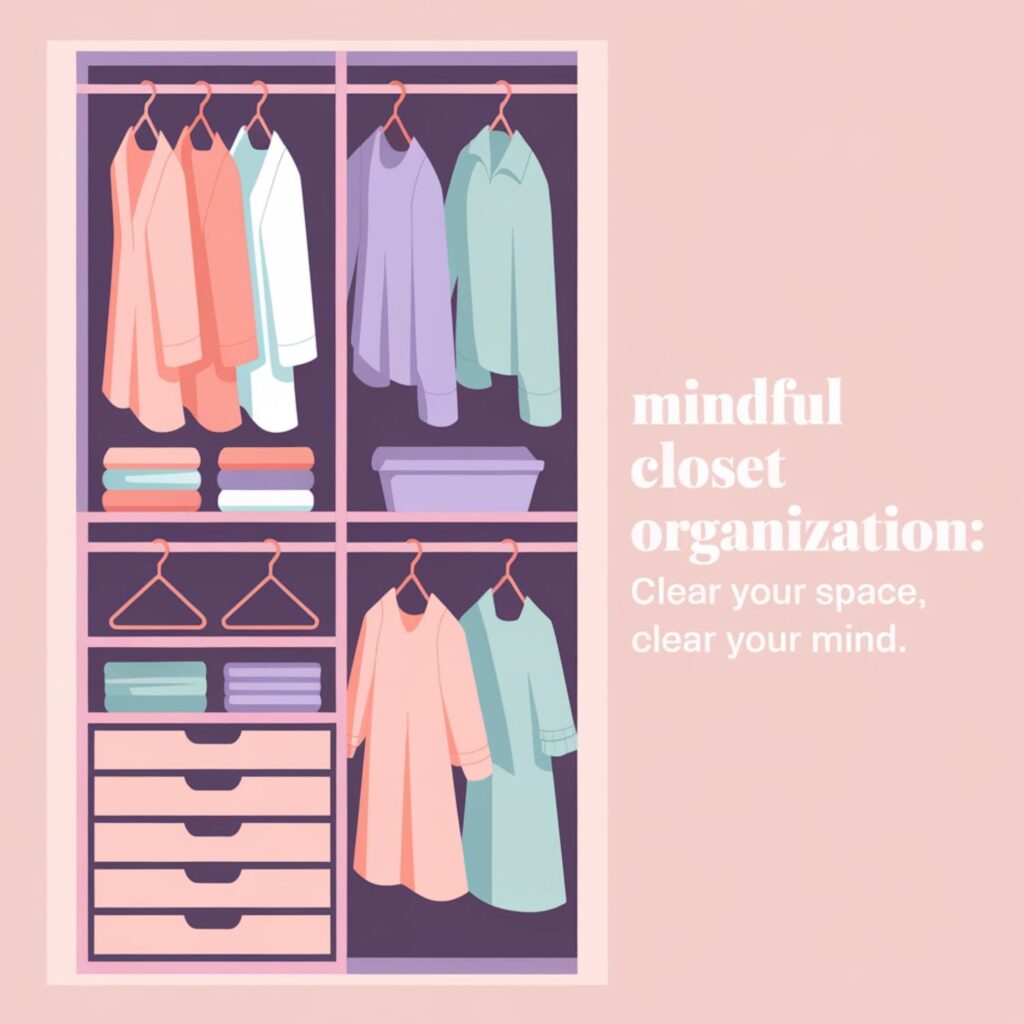 Organized closet with clothes sorted by color