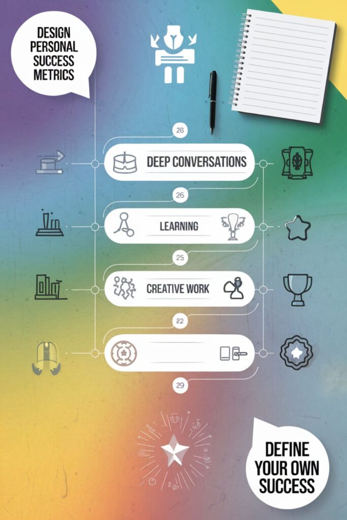 Path leading to personal goals like learning, creative work, and meaningful conversations