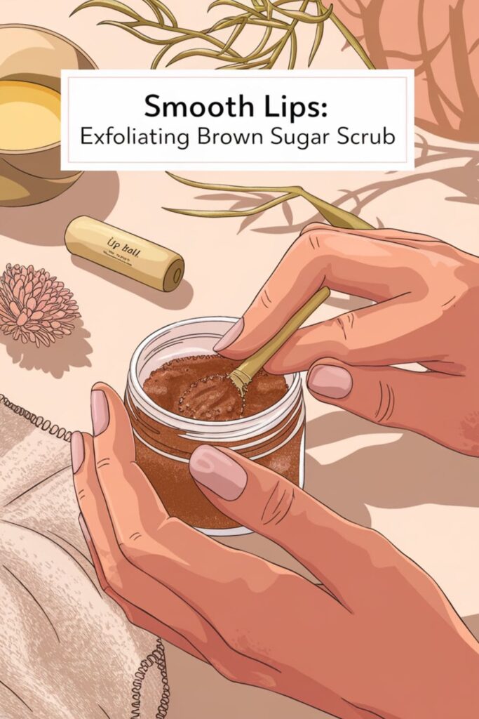 Person applying brown sugar and olive oil scrub to lips