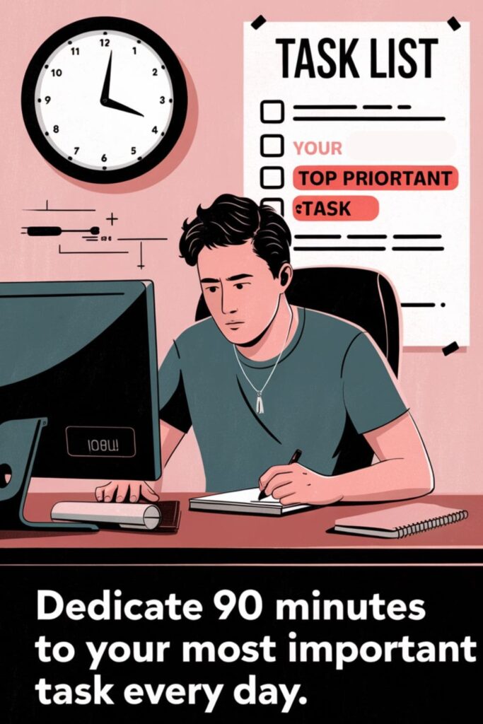 Person focused on the first 90 minutes of the day for a top priority task