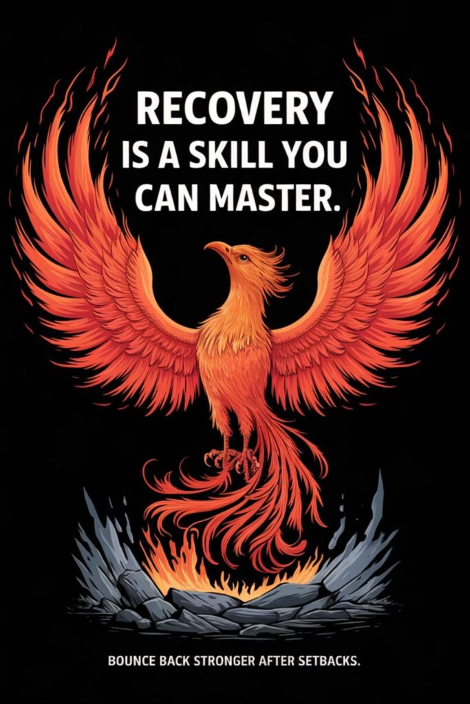 Phoenix rising from ashes with text 'Recovery Is a Skill You Can Master