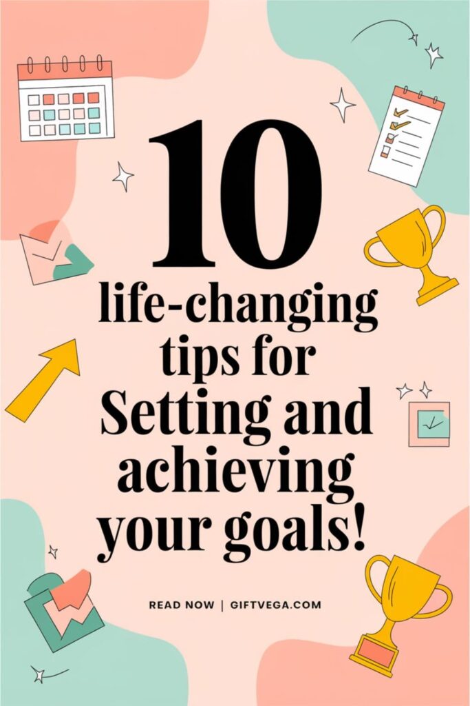 Pinterest style image with background with bold text_ _10 Life-Changing Tips for Setting and Achieving Your Goals!