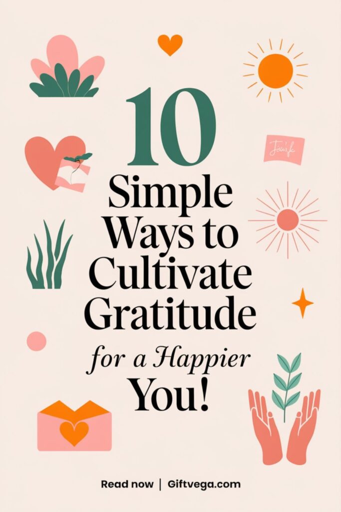 Pinterest style image with bold text_ '10 Simple Ways to Cultivate Gratitude for a Happier You!'