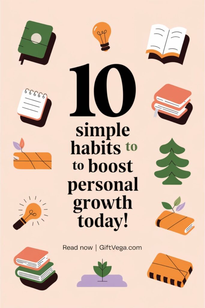 Pinterest-style image with text_ '10 Simple Habits to Boost Your Personal Growth Today!' and 'Read Now _ GiftVega.com' at the bottom