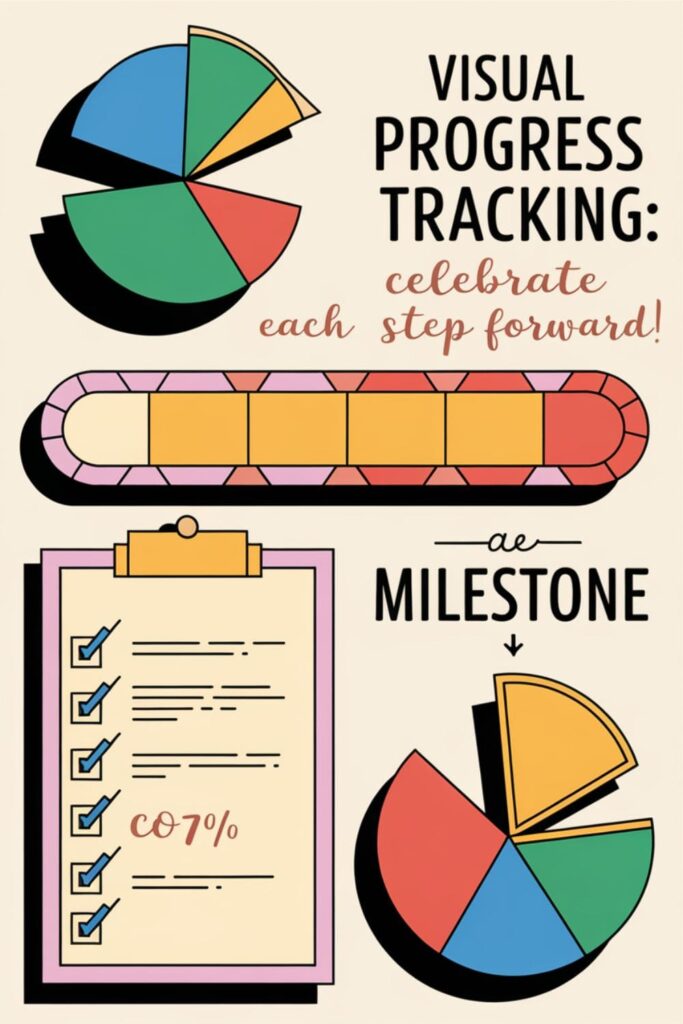 Progress bar, checklist, and pie chart for tracking milestones