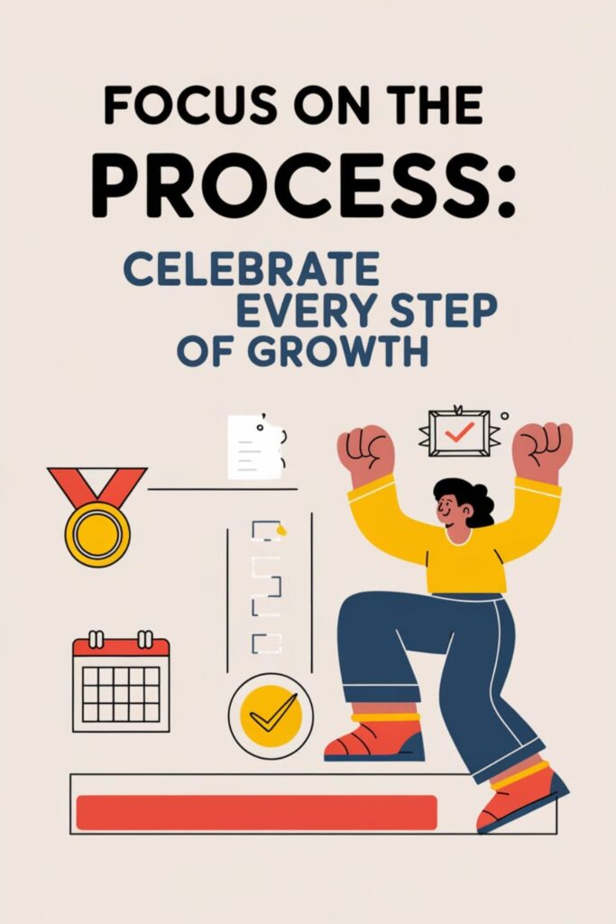 Progress bar filling up with a person celebrating small wins