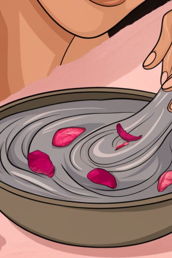 Rose petal clay mask being applied to the face
