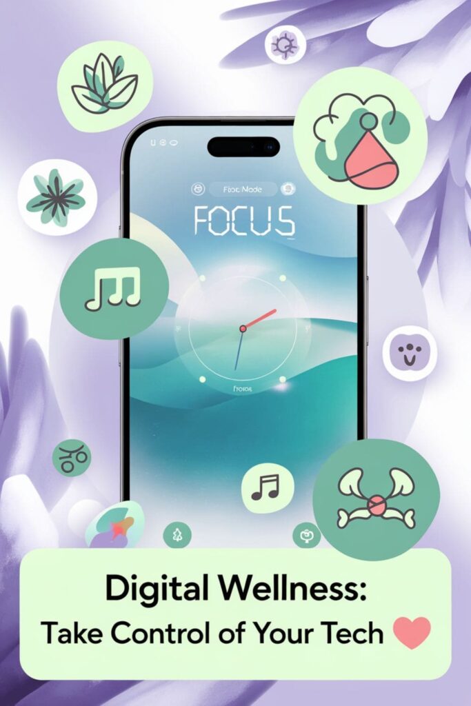 Smartphone with focus mode enabled and relaxing activity icons like yoga