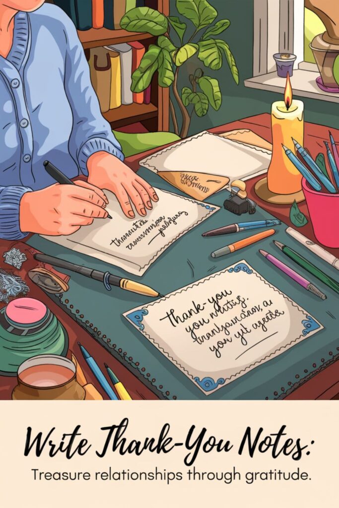 Someone writing a heartfelt thank-you note on elegant stationery
