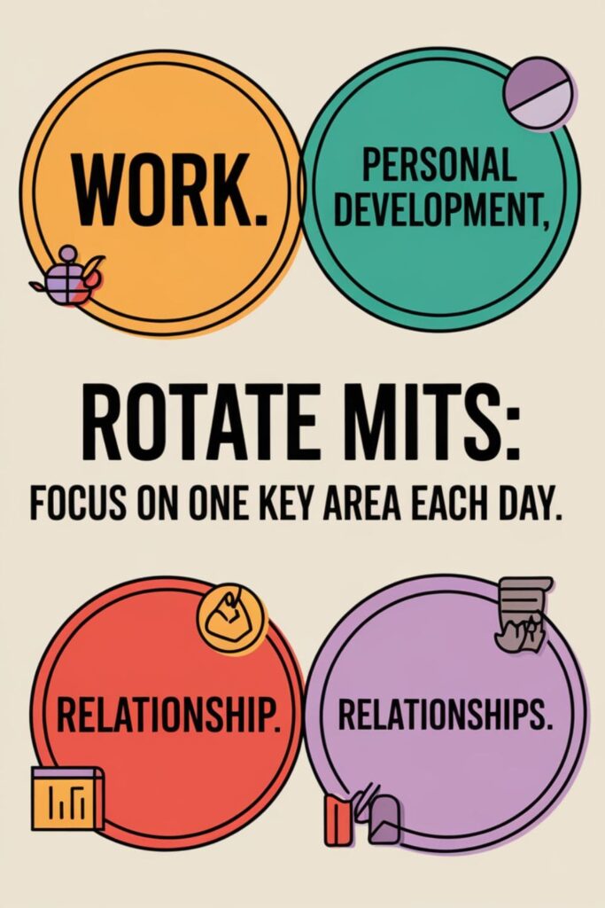 Three task categories_ Work, Personal Development, Relationships, rotated by day