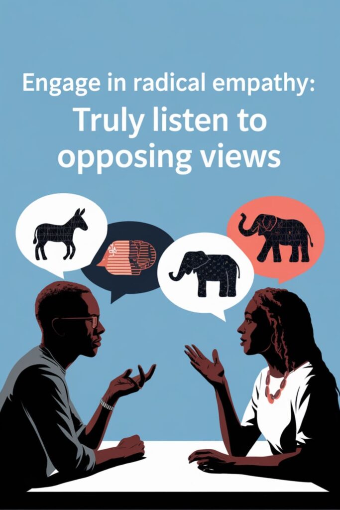 Two people having a conversation with contrasting ideas