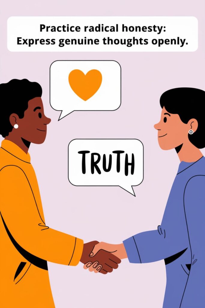 Two people shaking hands with open-heart speech bubbles