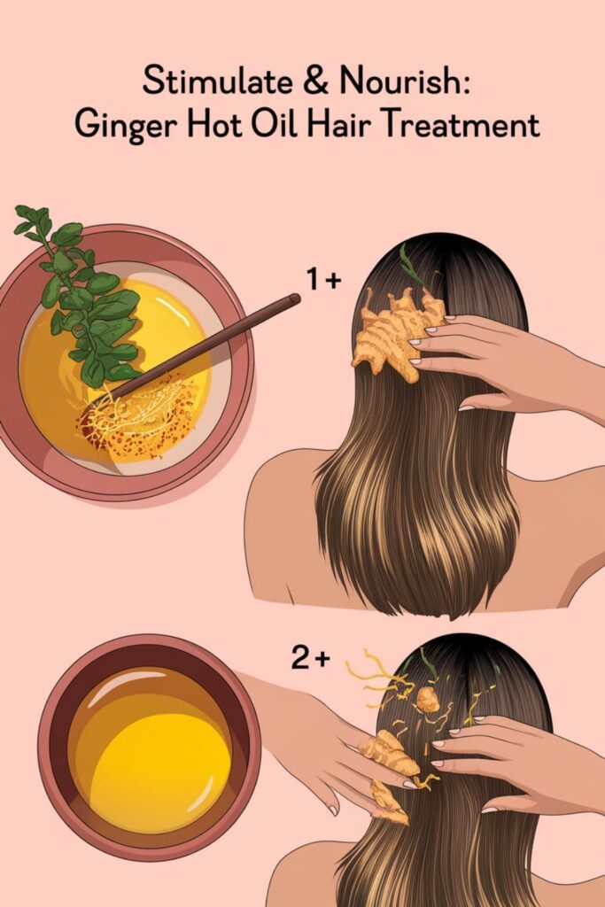 Warm ginger coconut oil being massaged into hair