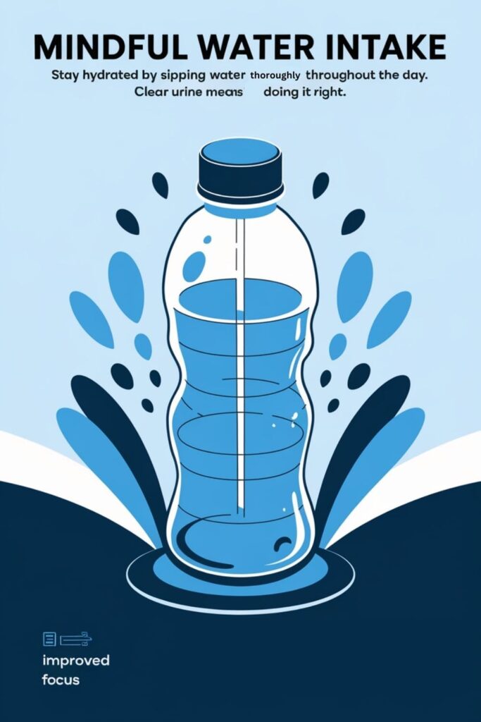 Water bottle with water droplets and text about hydration benefits