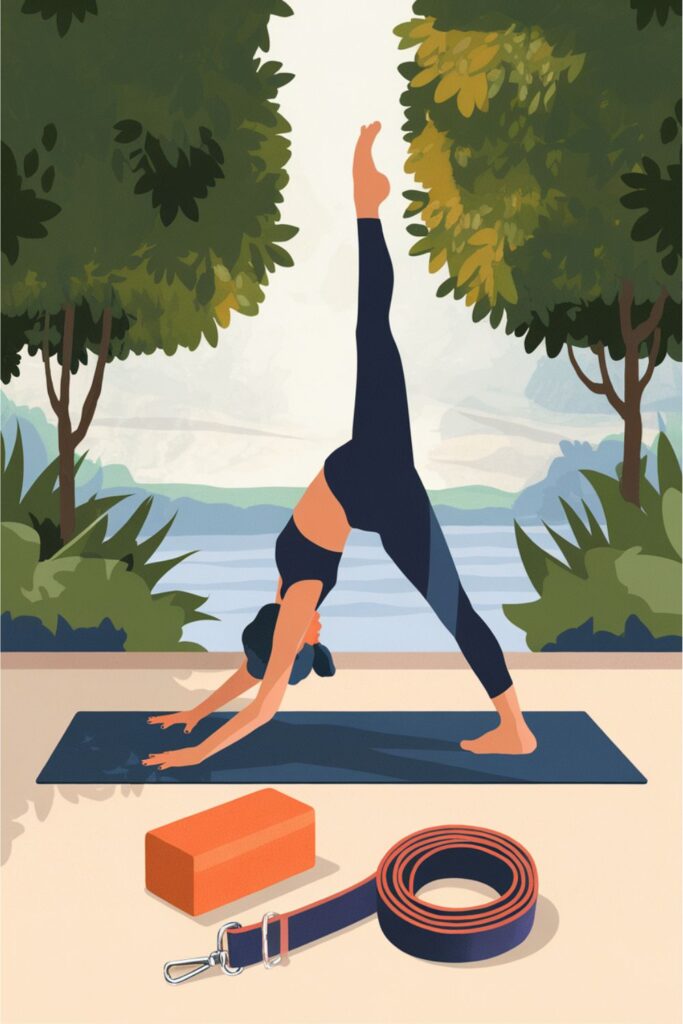Yoga block and strap set for stretching and meditation