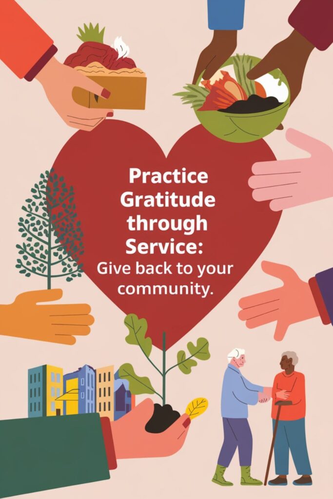 a Hands donating food and planting a tree as acts of service